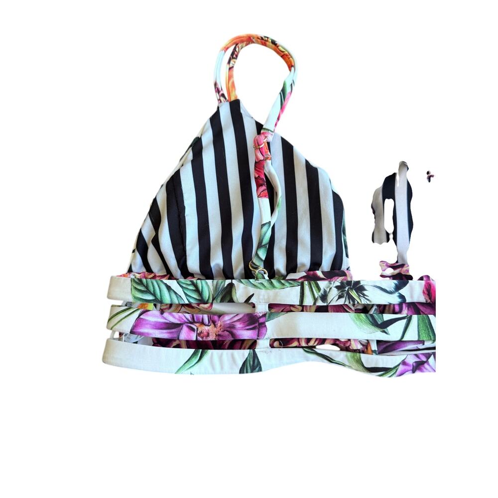 Agua Bendita Floral Embroidered Bikini Set Size L Triangle Tie Side Swimsuit - Picture 11 of 14